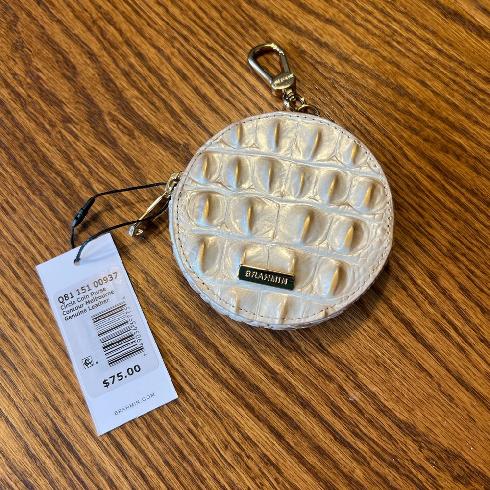 NWT Brahmin Contour Melbourne Croc-Embossed Circle Coin Purse / gold hardware